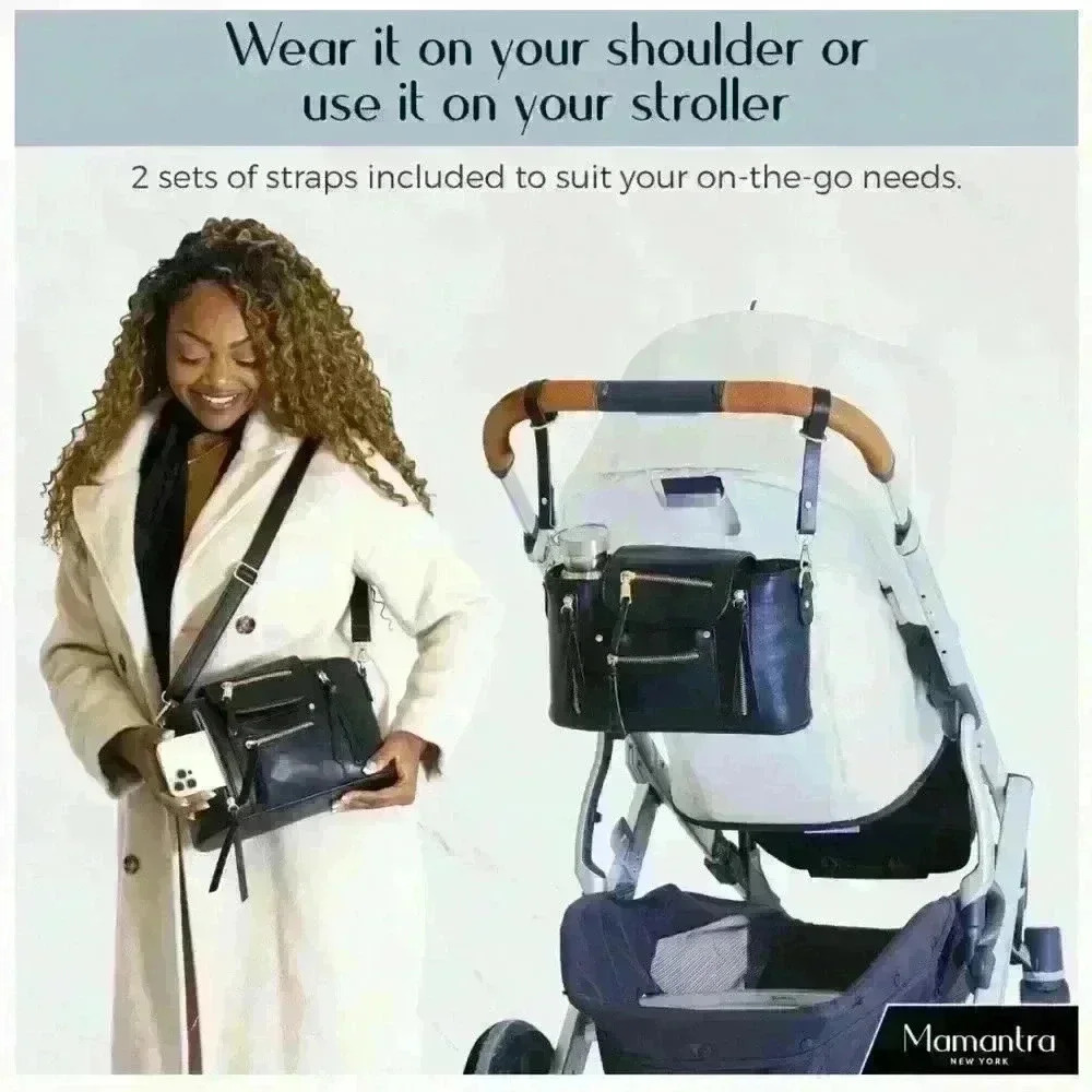 Back Leather Small Diaper Bag Crossbody Purse, Stylish Stroller Organizer Caddy - Picture 5 of 8